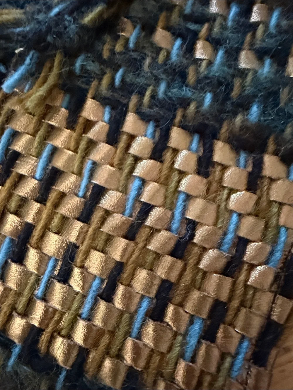 Vintage 82” LILLIE RUBIN Textured Wool & Metallic Suede Woven Scarf